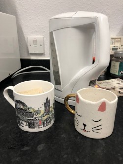 14:30 - My office-mate, also in my Bridal party for my upcoming wedding, and I take turns making each other cups of tea in the office kitchen throughout the day.