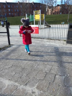 Quick play in the park on the way home. If the weather isn't great, we usually have a little story time after her craft class in the library.